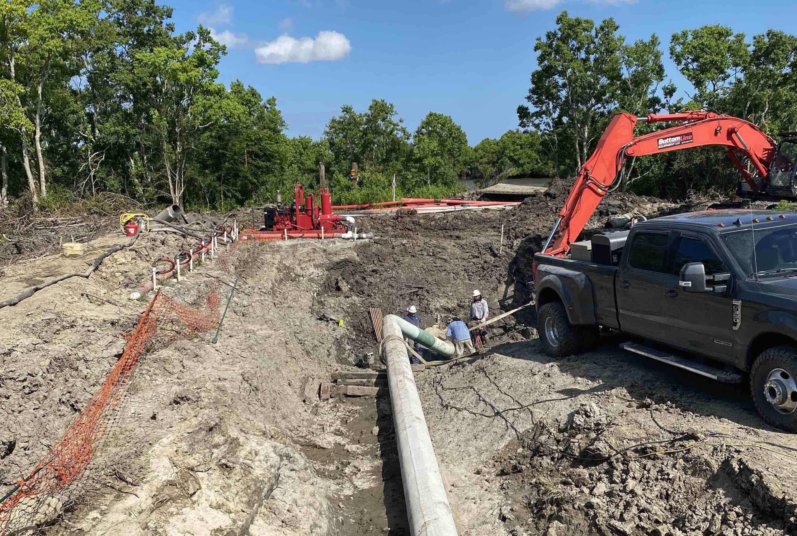 View of pipeline in a ditch after being dug up from underground